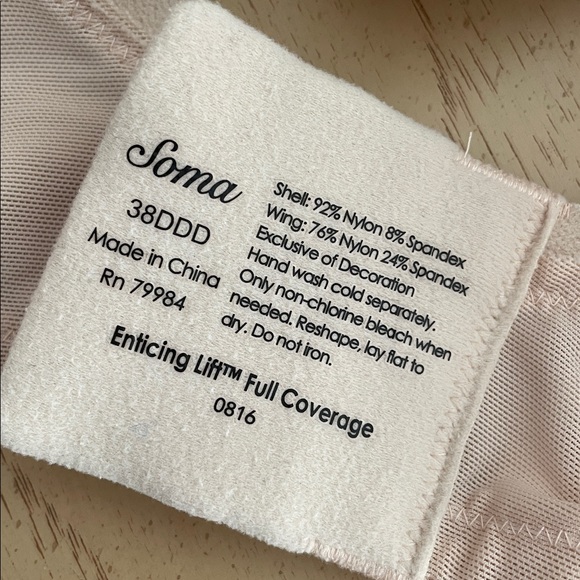 Soma Enticing Lift Full Coverage Bra Size 38DDD Style 0816 Nude Beige - Picture 8 of 9